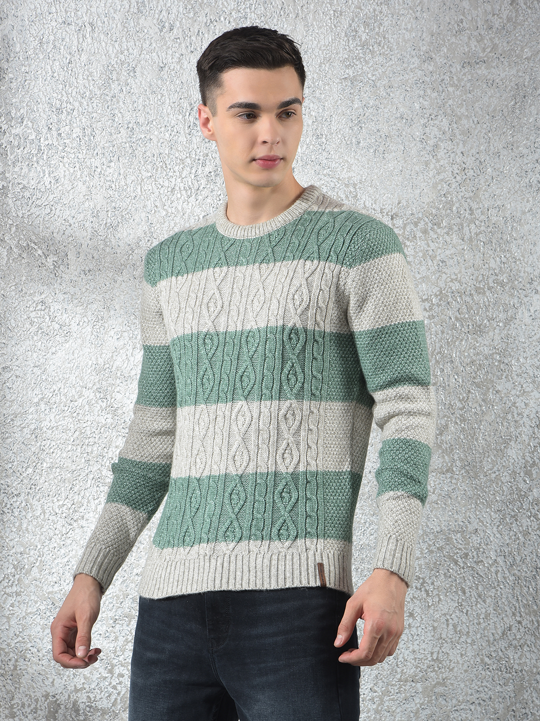 Numero Uno Men Grey Argyl Round Neck Flat Knitted Sweater